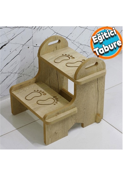 Mdf Ahşap Dekoratif Basamak Tabure Çocuk Bebek Banyo Wc Lavabo Merdiven Yükseltici Eğitici Kaymaz Taban Montessori