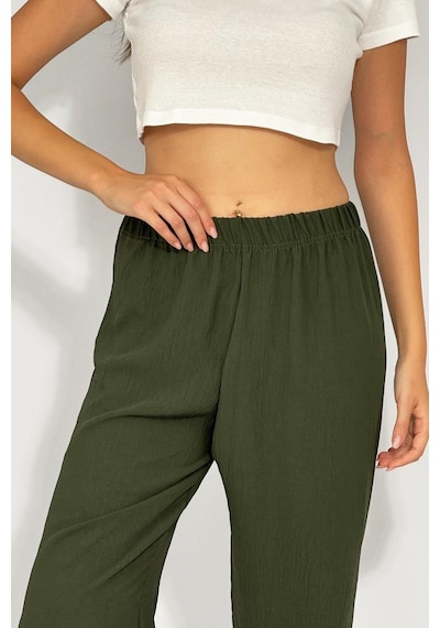 Kadın Beli Lastikli Ayrobin Eşofman Pantolon Haki