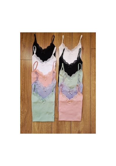 Demirsa Boutique Dantelli Pamuklu Likralı V Yaka İp Askılı 10'lu Kadın Atlet Çok Renkli 10 Demirsa Boutique Dantelli Pamuklu Likralı V Yaka İp Askılı 10'lu Kadın Atlet Çok Renkli 10