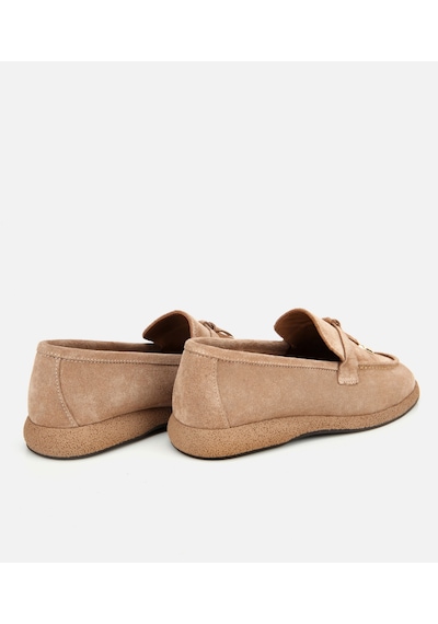 Hotiç Kadın Süet Deri Vizon Gold Aksesuarlı Klasik Loafer 01ayh313260a450 VIZON
