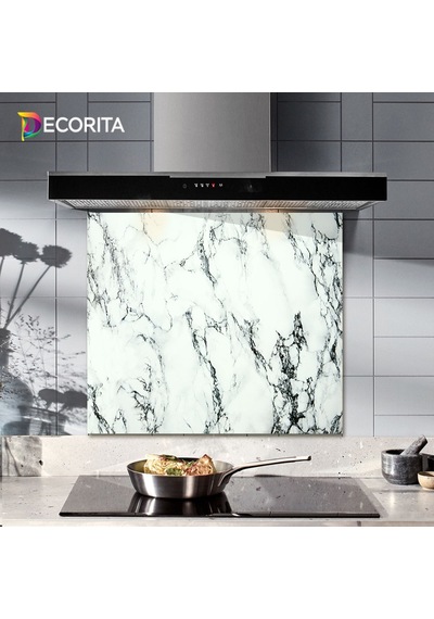 Decorıta Cam Ocak Arkası Koruyucu | Beyaz Mermer Görünümlü Decorıta Cam Ocak Arkası Koruyucu | Beyaz Mermer Görünümlü