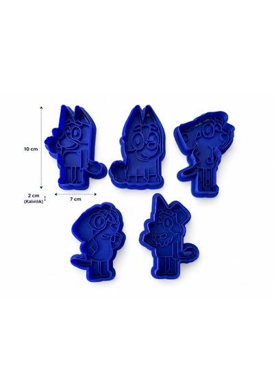 Bluey Karakterleri Kurabiye Kalıbı 5 Li Set Oyun Hamuru Ve Şeker Hamuru Kalıbı Açık Mavi