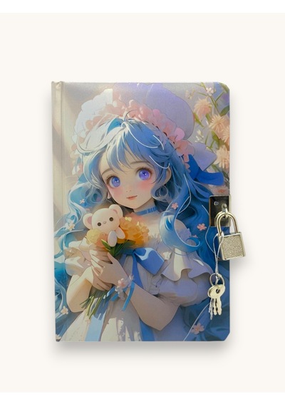 Kore Kız Hatıra Defteri Günlük Kilitli Defter 80 Yaprak -mavi