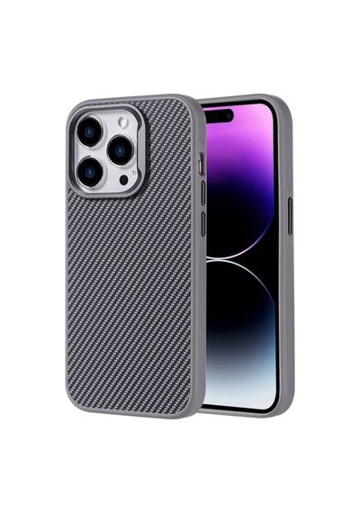 Apple Uyumlu iPhone 15 Pro Max Kılıf M-safe Şarj Özellikli Karbon Fiber Görünümlü Zore Troy Kapak Gümüş