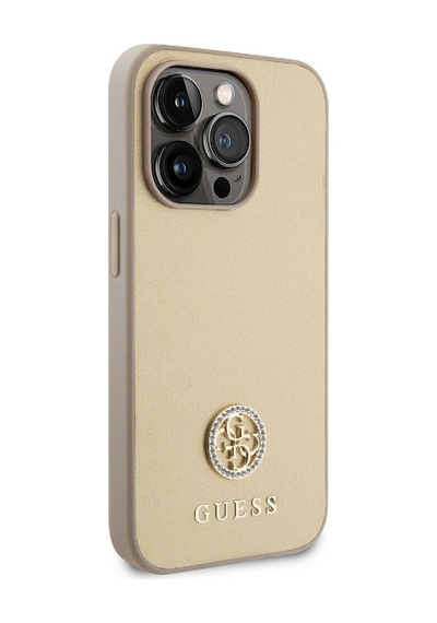 Apple Uyumlu iPhone 15 Pro Kılıf Guess Lisanslı Deri 4g Metal Logo Strass Kapak