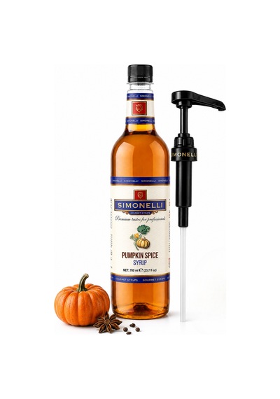 Simonelli Pumpkin Spice Bal Kabaklı Baharat Aromalı Kahve ve Kokteyl Şurubu 700 ML + Şurup Pompası - Pumpkin Spice Latte Frappe ve Sıcak Soğuk Kahve Şurubu