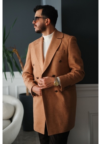 Avni Ceylan Premium Orange Slim Fit Erkek Kaşe Kaban Turuncu