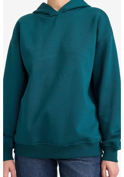 Defacto Relax Fit Kapüşonlu Basic Düz Kalın Sweatshirt D9935ax25wngn246 Yeşil-gn246