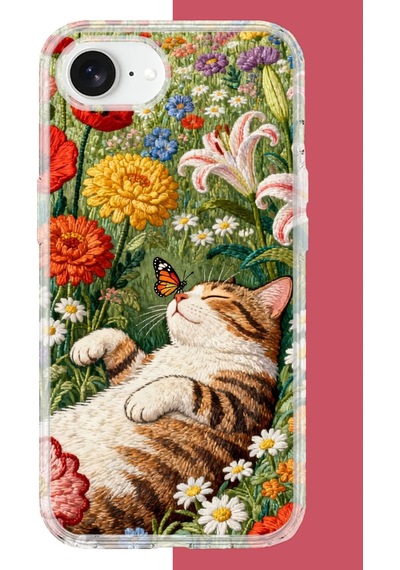 İphone 16e Uyumlu Nakışlı Kedi Uv Baskılı Silikon Kılıf Renkli