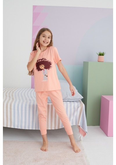 Siyah İnci Pamuklu Örme Pijama Takım 24117042 Somon
