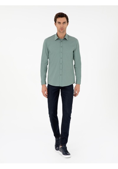 Cacharel Mint Slim Fit Uzun Kollu Gömlek Yeşil