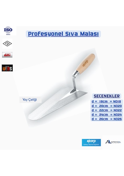 26 Cm Profesyonel Sıvacı Malası Yay Çeliği Ahşap Saplı İnşaat Sıva Duvar Mala