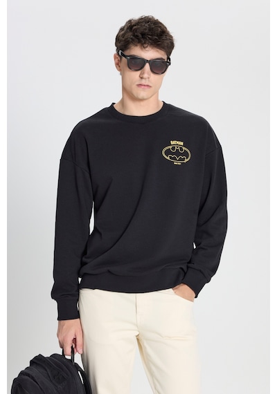 AC&Co / Altınyıldız Classics Erkek Sıyah Batman Lisanslı 3 İplik Loose Fit Bol Kesim Pamuklu Bisiklet Yaka  Sweatshirt Siyah