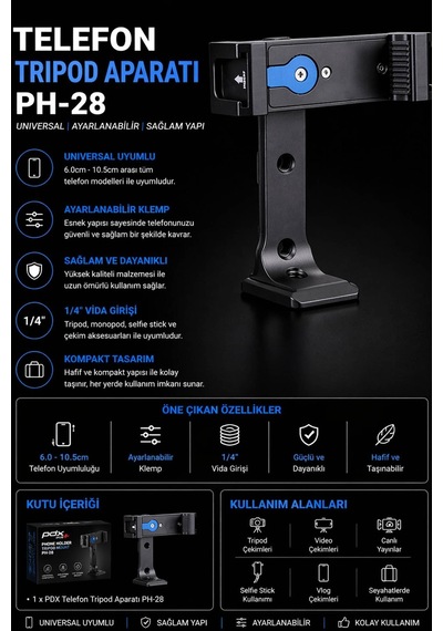 Pdx Telefon Tripod Aparatı Ph-28 Universal Ayarlanabilir