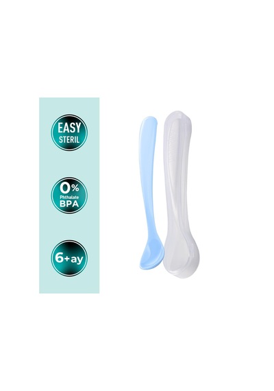 Mamajoo Ergonomik Beslenme Kaşık Seti Powder Blue & Beyaz, 6 Ay+ İkili - Saklama Kabı