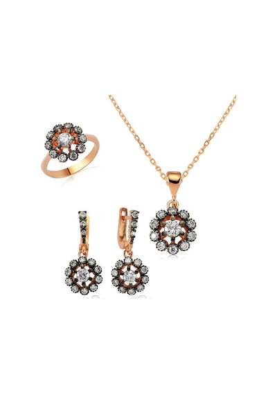 Gümüş Elmas Model Çiçek Bayan Set Rose Gold