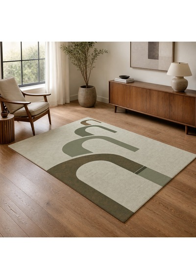 Kartela Halı Yankı Kemer Desenli Modern Halı Adaçayı Yeşili Kaymaz Taban 80x120 Cm