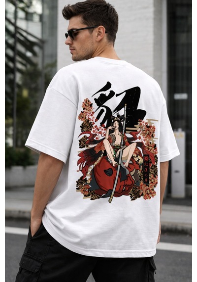 Yolo Street Anime Samurai Girl & Sakura Baskılı Oversize Beyaz Tişört %100 Pamuk, Premium Streetwear Beyaz Yolo Street Anime Samurai Girl & Sakura Baskılı Oversize Beyaz Tişört %100 Pamuk, Premium Streetwear Beyaz