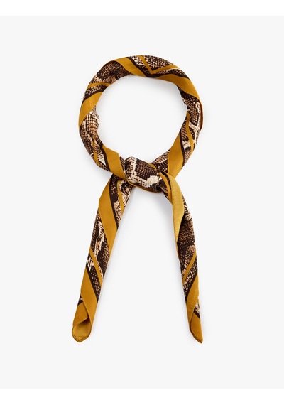 Koton Yılan Derisi Desenli Kare Saten Fular Bandana Kahverengi 7wak50224aa Kahve