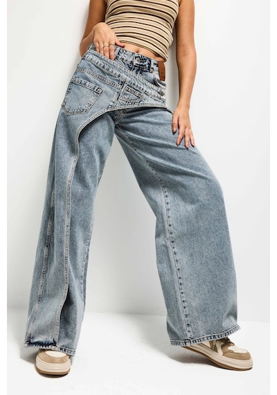 it's basic Kadın T.kot Rengi Palazzo Fit Çift Kemer Detaylı Özel Tasarım Denim Jean