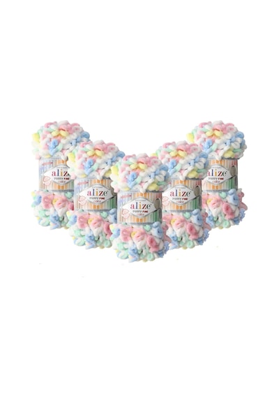 Alize Puffy Fine Color El Örgü İpliği 5 Li Paket 5949 Gökkuşağı 100 Gr 14 5 Mt 769560733547