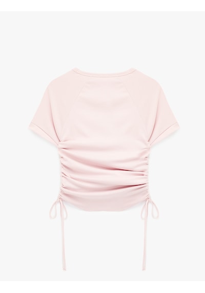 Koton Pamuklu Slim Fit Bisiklet Yaka Kısa Kollu Yanları Bağlamalı Büzgülü Tişört Pembe 6sak50501ek Gül