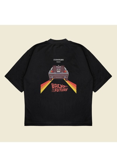 Startmore Back To The Future Baskılı Oversize Unisex Pamuklu Nefes Alan Kalın Kumaşlı Siyah