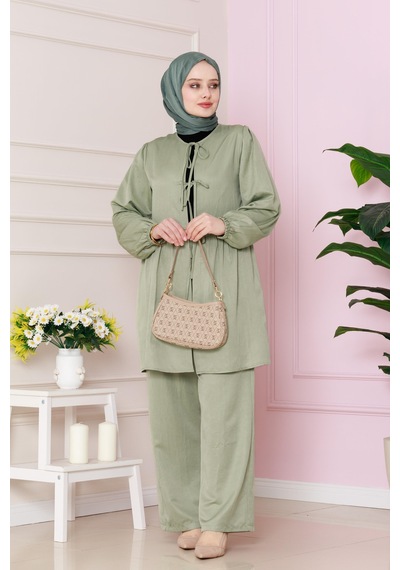 Sevitli Önü Bağlamalı Pantolonlu Takım-mint Yeşili-4767