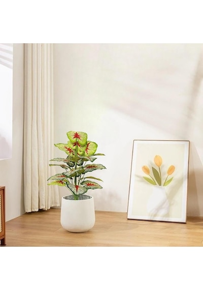Yapay Çiçek Demet Tropik Kızıl Caladium 18 Dal 70 Cm Salon Çiçeği Yapay Bitki