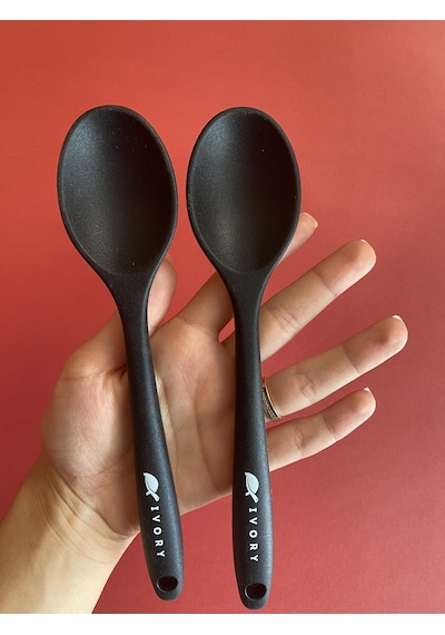 Sert Uçlu Isıya Dayanıklı Silikon Kısa Kaşık 20 Cm / 2 Adet Siyah