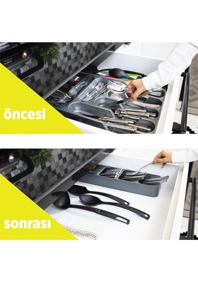 Deco Bella 5 Bölmeli Çekmece Kaşıklık Plastik Gri Diğer
