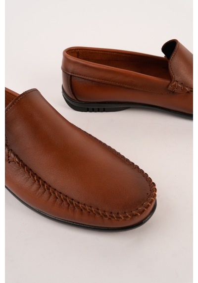 Muggo Wills Hakiki Deri Bağcıksız Erkek Günlük Klasik Loafer Ayakkabı Taba