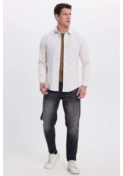 Tudors Erkek Slim Fit Dar Kesim Yaka Düğmeli Çizgili Oduncu Gömlek-41944 Çok Renkli