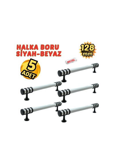 5 Adet Metal Halka Mobilya Çekmece Dolap Kulpu Siyah-beyaz 128mm Siyah - Beyaz