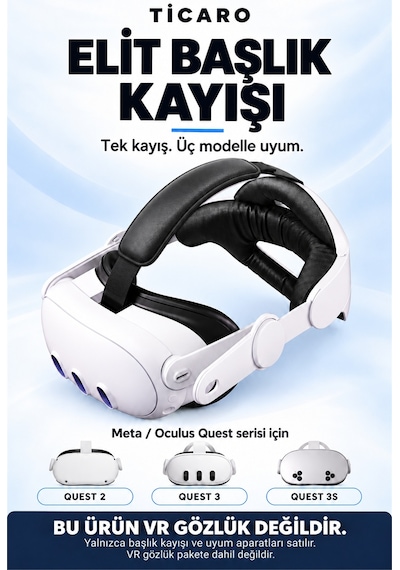 Tıcaro Meta Quest 2/3/3s İle Uyumlu Elit Başlık Kayışı, Ayarlanabilir Süngerli, Beyaz