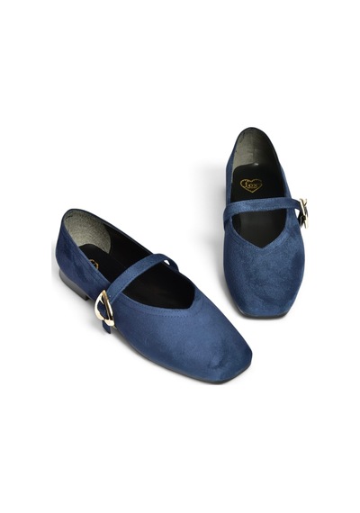 Fox Shoes Y726632602 Lacivert Süet Kalp Toka Detaylı Kadın Babet