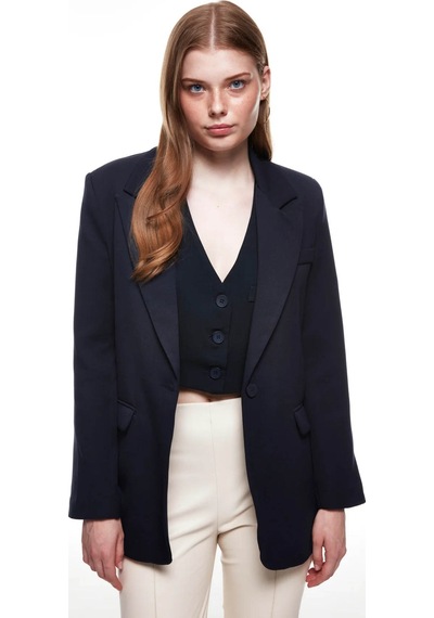 Quzu Oversize Lacivert Kadın Blazer Ceket 50873