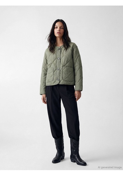 Lcw Vision Haki Baklava Desenli Oversize Kadın Şişme Mont