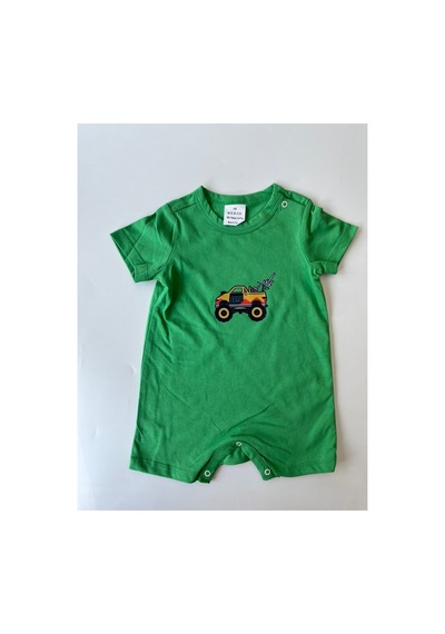 Fuar Baby Miniklere Özel Kız & Erkek Bebek Pamuklu Kısa Paça Tulum Yeşil Araba Desenli Fuar Baby Miniklere Özel Kız & Erkek Bebek Pamuklu Kısa Paça Tulum Yeşil Araba Desenli