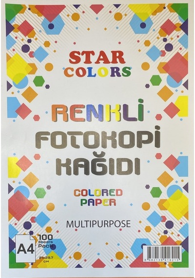 Star Colors Renkli Fotokopi Kağıdı A4 100 Yaprak Çok Amaçlı Colored Paper 21x29.7 Cm