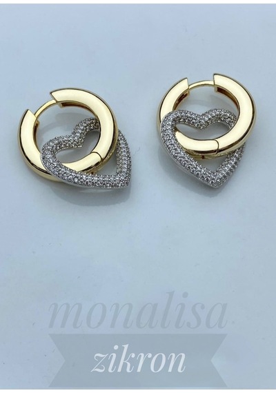 Kadın Gold Trend 500 Adet Zikron Taşlı Kalp Küpe Gold - 598767909 Gold