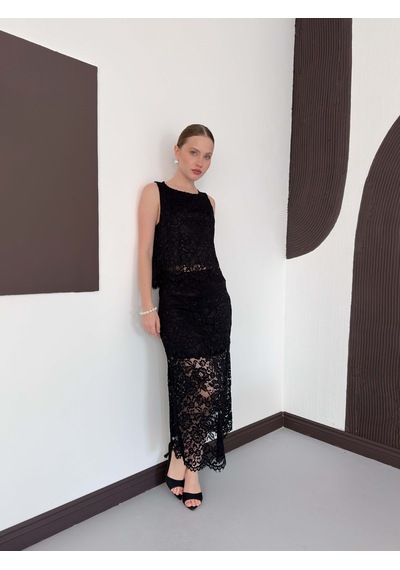 Verymoda Dantel Uzun Etek D3012 Siyah