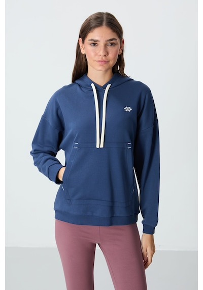 Tommy Life Parlament Kompakt Pamuklu Kalın Pürüzsüz Dokulu Kapüşonlu Oversize Fit Kadın Sweatshirt - 97291 Parlament Mavisi