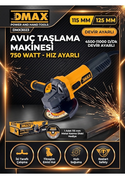 Dmax 750w Avuç Taşlama Makinesi Hız Ayarlı 115/125mm