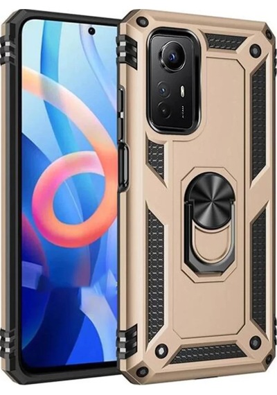 Newface Xiaomi Redmi Note 12s Kılıf Sofya Yüzüklü Silikon Kapak - Gold Altın