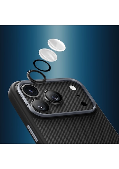 Apple Uyumlu   iPhone 17 Pro Benks Armorwarrior Serisi 600d Kevlar Kamera Lens Koruyucu Siyah