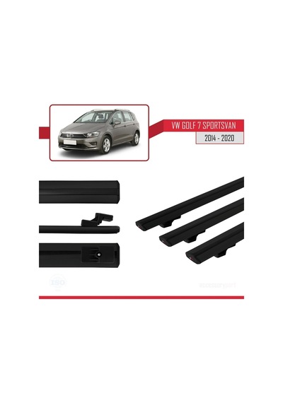 Volkswagen Golf 7 Sportsvan 2014-2020 Arası İle Uyumlu Basic Model Ara Atkı Tavan Barı Siyah 3 Adet