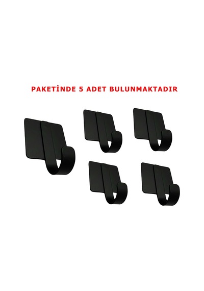 Ardini Kendinden Yapışkanlı Askılık Mat Siyah 03 Pakette 5 Adet Çok Renkli