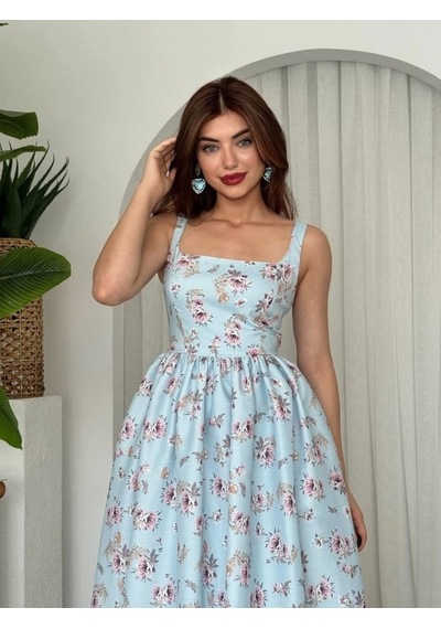 Defymoda Yoa Cep Detaylı Elbise Mavi