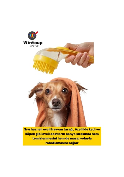 Ergonomik Kedi Köpek Banyo Temizlik Masaj Etkili Zararsız Silikon Sıvı Hazneli Evcil Hayvan Tarağı